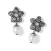 Bloom Flower Pearl Post Drop Earrings -Cheap Gleamy Adorn Store bloom flower pearl post drop earrings silver pearl 0