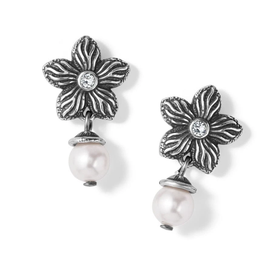 Bloom Flower Pearl Post Drop Earrings 3 Bloom Flower Pearl Post Drop Earrings