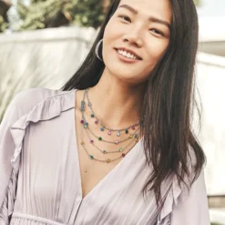 Elora Gems Drops Collar Necklace -Cheap Gleamy Adorn Store elora gems drops collar necklace silver multi 2