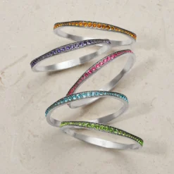 Light Hearted Crystal Bangle -Cheap Gleamy Adorn Store light hearted crystal bangle silver peridot 2