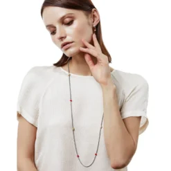 Meridian Red Two Tone Long Necklace -Cheap Gleamy Adorn Store meridian red two tone long necklace gold red 3