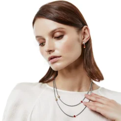 Meridian Red Two Tone Long Necklace -Cheap Gleamy Adorn Store meridian red two tone long necklace gold red 4