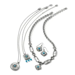 Mosaic Link Necklace -Cheap Gleamy Adorn Store mosaic link necklace silver turquoise 3