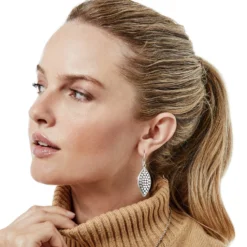 Pebble Leaf Reversible French Wire Earrings -Cheap Gleamy Adorn Store pebble leaf reversible french wire earrings silver 2