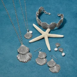 Silver Shells Pearl Necklace -Cheap Gleamy Adorn Store silver shells pearl necklace silver pearl 3